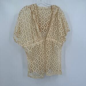 Womens Size XL Crochet Lace Hooded Tie Front Boho Festival‎ Kimono